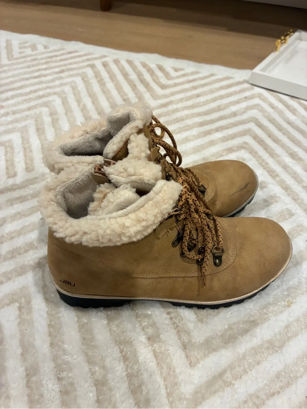 Women’s JBU Cozy Suede Lace-Up/Zipper Winter Boots - Tan Size 8